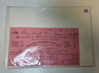 62. 1882 Bill Of Sale Document