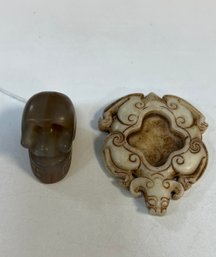 19. Antique Jade Skull And Figure