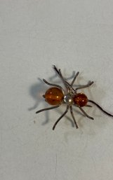 34. Unusual Sterling And Amber Spider Pin