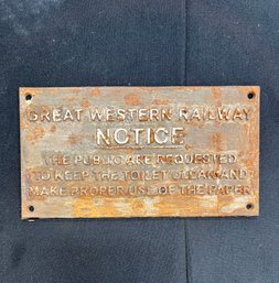 90. Cast Iron Great Western Rail Road Sign