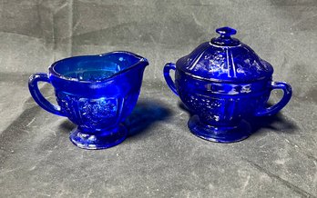 55. Vintage Cobalt Blue Glass Sugar And Creamer Set