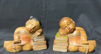59. Vintage Carved Oriental Children Statues