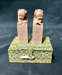 2. Vintage Chinese Foo Dog Carved Stone Stamp Seals(2)