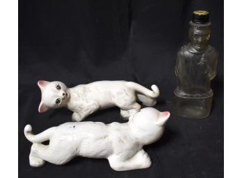 184. A Pr. Of Pottery Cat Figures &  Lincoln Bank