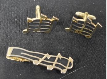 29. Unusual Musical Note Cufflinks & Tie Bar