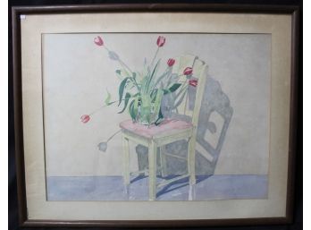 11. Watercolor. Flowers In Vase On Chair