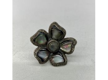 8. Sterling Silver Marcasite Abalone Set Ring