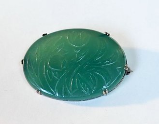 Art Deco Sterling & Molded, Carved Glass Pin, Made In Germany
