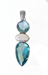 Sterling, Biwa Pearl & Aquamarine Glass Pendant