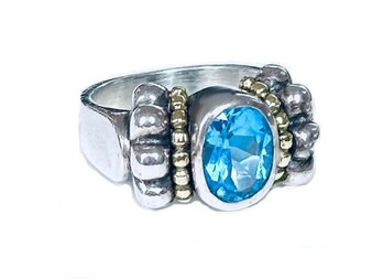 Lagos Caviar Sterling, 18K, Blue Topaz Ring