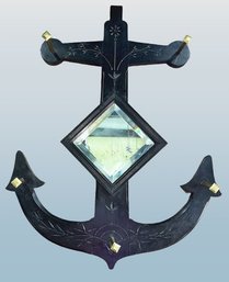 Amazing All Original Eastlake Anchor Hat/Coat Rack, Beveled Mirror