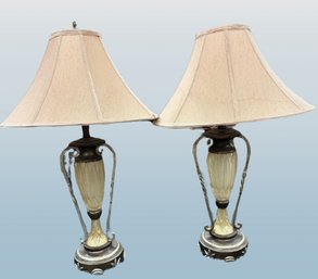 Pair Art Deco Style, Frosted-Look Glass Lamps, Need New Shades