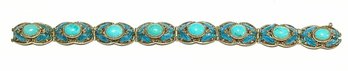 Vintage Chinese Silver, Enamel & Turquoise Bracelet, Needs Clasp