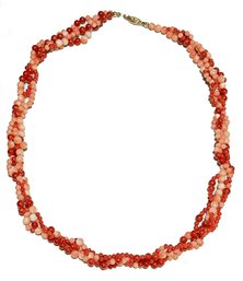 Tomato Red & Salmon Pink Coral Necklace, 14K Clasp