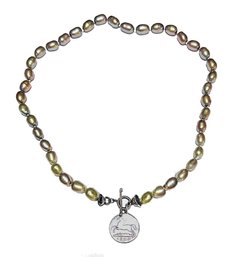 Sterling, Freshwater Pearl & 1804 Silver 1/12 Thaler Coin Pendant Necklace