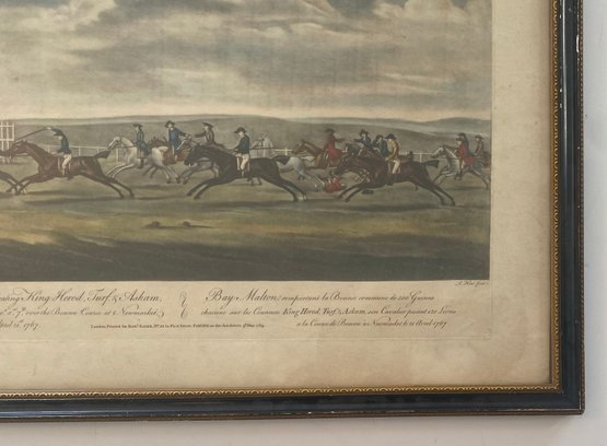 Antique Print Depicting Horse Race Titled Bay Malton Beating King Herod, Turf & Askam