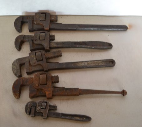 Five Vintage Pipe Wrenches 8', 3 - 14' & 18'