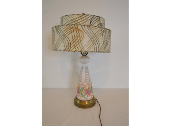 Retro Table Lamp With Split Shade And Floral Base