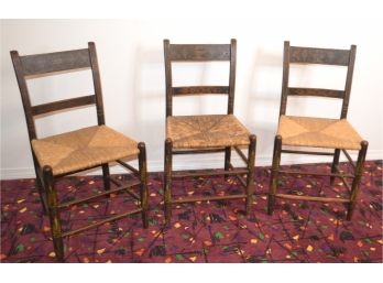 Set Of 3 Wood And Cane Chairs