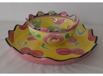 Fioreware Scalloped Platter And Small Bowl