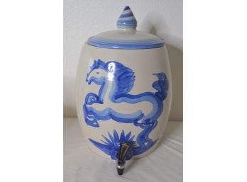 15' Blue/ White Pottery Beverage Dispenser By M.A. Hadley'