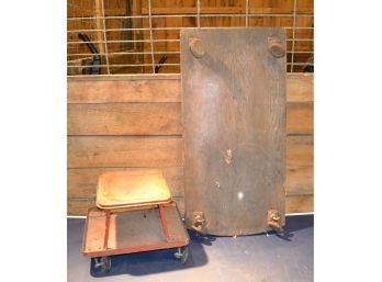 Don't Get Caught Milking The Job. . . Metal Stool On Wheels And Wood Creeper