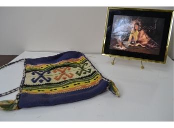 Hand Woven Wool Purse Indian Maiden Framed Art Print.