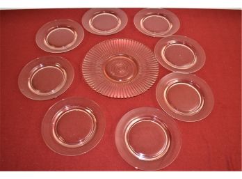 Pretty In Pink 10inch Pink Glass Platter & 8 7 Inch Pink Glass Serving Dishes.