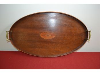 Vintage Wooden Tray With Brass Hardware.