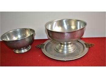 Woodbury Pewter Serving Bowls & Silver Plated Serving Tray