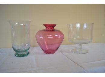 Assorted Vases - One Pink/One Green Tinted/One Clear