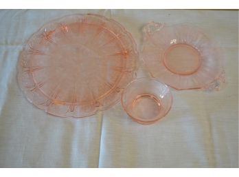 Lot Of Three Pink Depression Glass Items