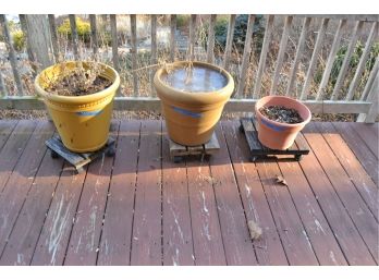 3 Plastic Planters With Rolling Stands