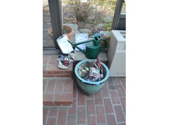 Planter On Rolling Stand And Lot Of Garden Items