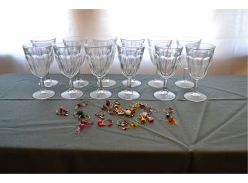 Set Of Twelve Glasses And Assorted Wine Glass Rings