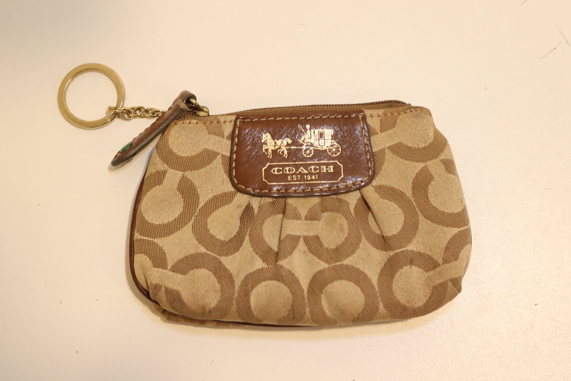Coach Keychain Small Purse With Brown Leather And Signature 