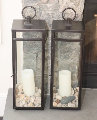 Pair Of Candle Lanterns Black Indoor/ Outdoor Hanging Lantern (L-33)
