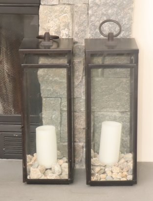 Pair Of Candle Lanterns Black Indoor/ Outdoor Hanging Lantern (L-38)