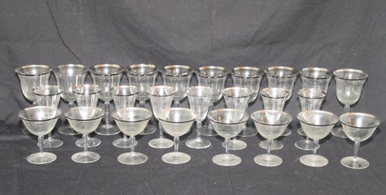 Vintage Silver Rim Stemware Glasses