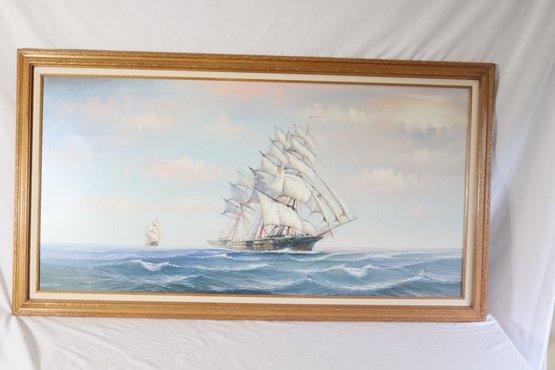 ANN BROSE SHIP AT SEA Framed Painting (b-73)