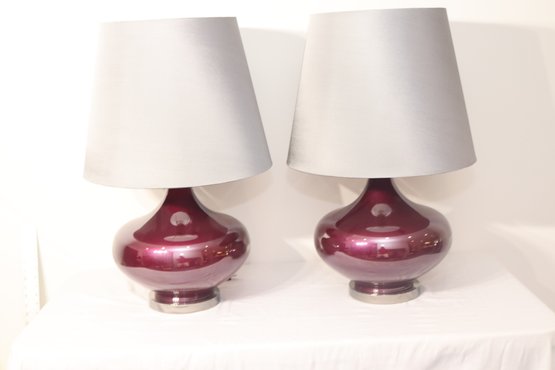 Pair Of Benzara Table Lamps W/ Shades (E-18)