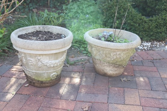Pair Of Outdoor Concrete Planter Flower Pots