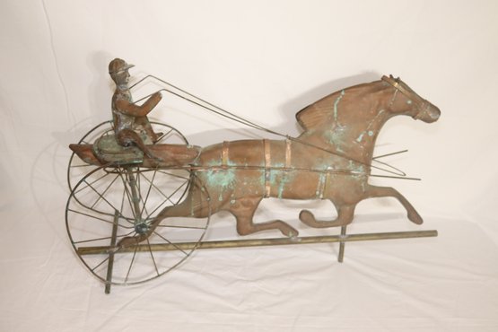 Vintage Copper Trotting Horse And Jockey Weathervane (A-1)