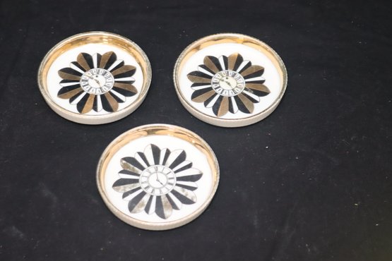 Set Of 3  Fornasetti Style Sunburst Clock COASTERS Five O'clock 3610.  (A-48)