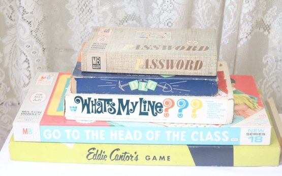 Vintage Board Games: Password, Dig, What's My Line Go To The Head Of The Class, Eddie Cantor's Game (A58)