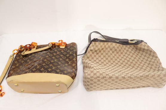 Pair Of Fake Bags With Broken Straps Louis Vuitton LV & Gucci GG