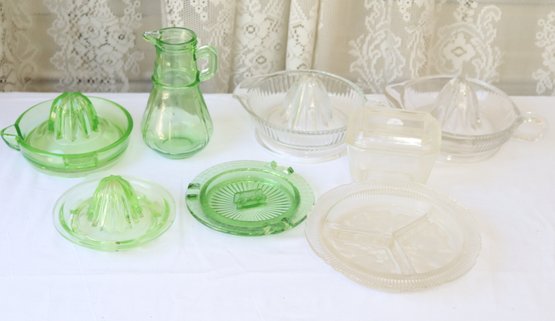 Green And Clear Glass Juicers, Ashtray, Divited Plate And More! (A-76)