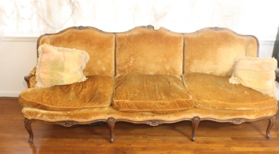 Antique Wood Framed Couch Down Cushions