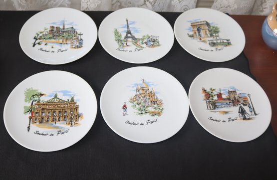 6 Vintage PPA DE LIMOGES FRANCE Porcelain Plate Souvenir De Paris