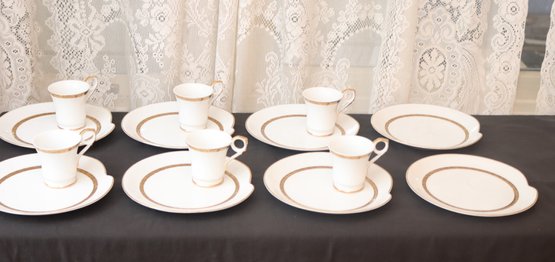 Vintage Gold Trim Dessert Plates And Coffee Cups